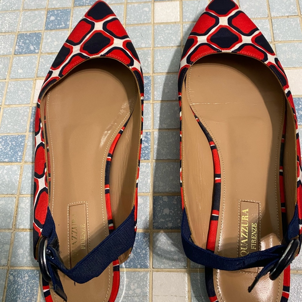 Aquazzura designer slingback ballet flats pointed toe geometric red blue size 8 - Picture 7 of 9